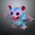 Cute 3D Fantasy Game Character With Pink Ears Blue Body Purple Eyes Open Arms