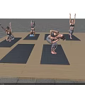 Group of People Practicing Various Yoga Poses on Mats Over Wooden Floor