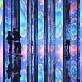 Interactive Mirror Art Installation With Colorful Bubbles Yellow Dots And People Reflections 3d model