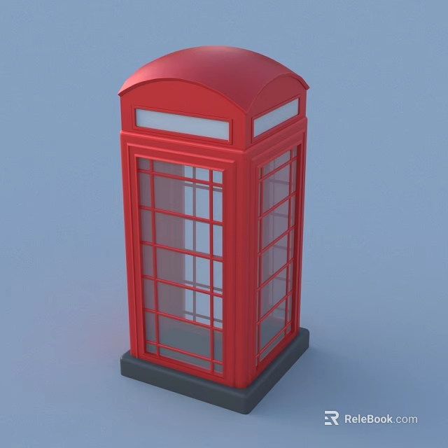 Red Classic Telephone Booth Public Facility With Glass Panels And Dome Roof 3d model 