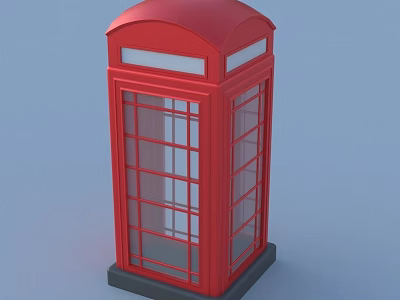 Red Classic Telephone Booth Public Facility With Glass Panels And Dome Roof 3d model