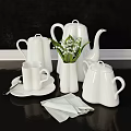 Elegant White Tea Set With Teapot Cup Sugar Bowl and Lily of the Valley