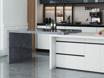 Modern Kitchen Interior With White Cabinets Marble Island And Countertop 3d model