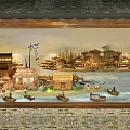 Cultural Center Exhibition Model of Ancient Water Town With Traditional Houses Boats and River Scene