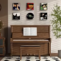 Vintage Musical Instruments Art Supplies with Piano Sheet Music Gramophone Wall Records and Decorative Plant