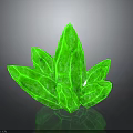 Green Leaf Shaped Crystal Structure With Glossy Surface And Black Background Reflection