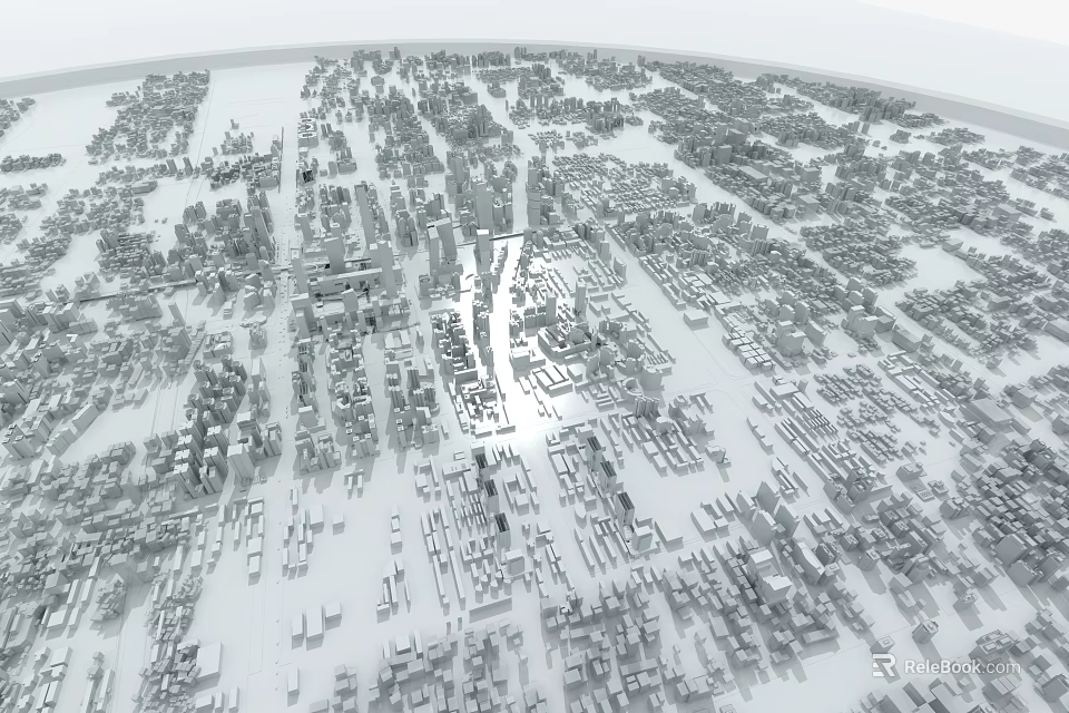 Detailed 3D Urban City Model With Gray White Building Layout And Structures 3d model 
