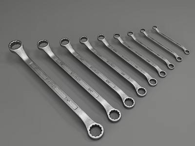 Chrome Plated Hardware Tools Wrenches Set With Different Sizes And Organized Design 3d model