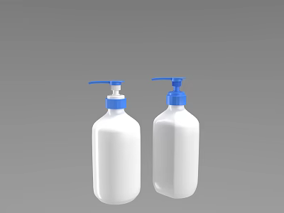 Bathroom Accessories Two White Liquid Soap Bottles With Blue Dispenser Pumps 3d model
