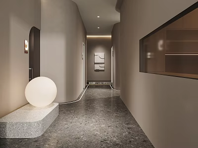 Elegant Hotel Corridor Design With Soft Lighting Curved Walls And Marble Flooring 3d model