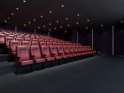 Modern Cinema Interior With Neatly Arranged Red Seats And Ceiling Lighting 3d model