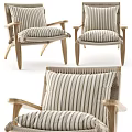 Light Wood Frame Accent Chair With Striped Cushion Backrest Seat And Tassel Details
