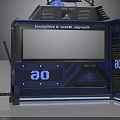 Contemporary Information Kiosk With Blue Design Display Screen Number 60 And Metallic Structure