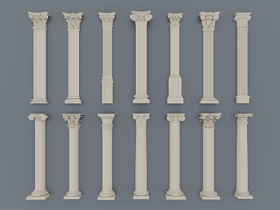 Multiple Classical Roman Columns With Ornate Capitals And Various Architectural Styles 3d model