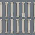 Multiple Classical Roman Columns With Ornate Capitals And Various Architectural Styles