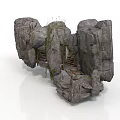 Rock Built Architecture Structure With Moss Vines And Wooden Walkway Passages