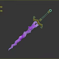 Fantasy Flaming Sword With Purple Blade Golden Hilt And Brown Handle