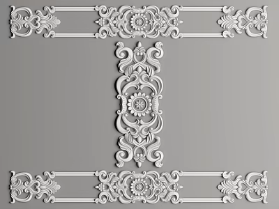 Intricate Decorative Carving with Floral Scrolls and Motif Patterns for Interior Walls 3d model