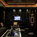 Modern Luxury KTV Room With Black Golden Decor Sofas Coffee Tables Mirror Light Strips