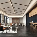 Modern Elegant Sales Office Interior With Spacious Lounge Seating And Open Stylish Bar Large Windows