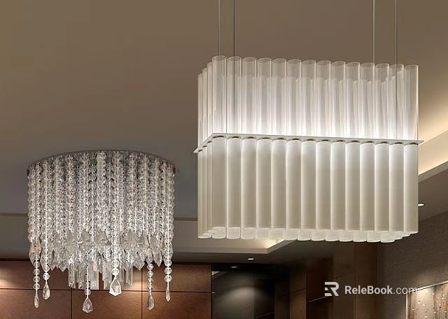 Circular Crystal Pendant And Rectangular Modern Chandelier For Interior Decor 3d model