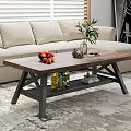 Modern Wooden Coffee Table With Metal Frame In Living Room With Sofa And Decorative Plants