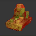 Ancient Egyptian Sphinx Sculpture Carving With Yellowish Brown Hue And Hieroglyph Carved Base