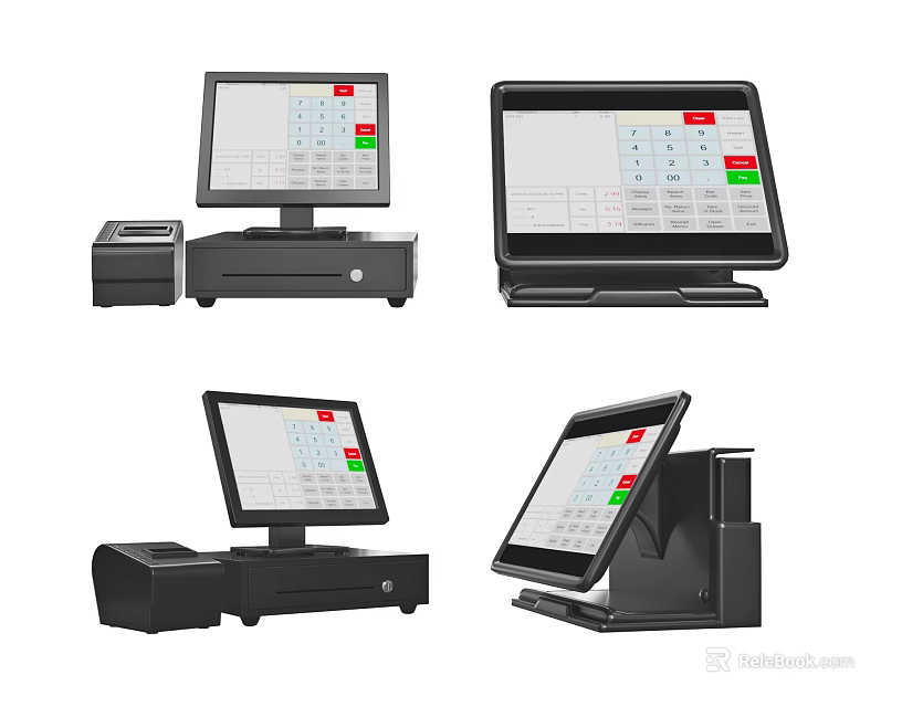 Commercial Cash Register Equipment With Touchscreen Display For Retail Business Multiple Models 3d model 