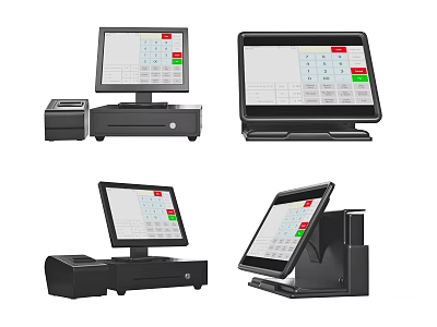 Commercial Cash Register Equipment With Touchscreen Display For Retail Business Multiple Models 3d model