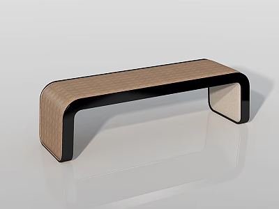 Elegant Modern Footstool Featuring Wooden Top And Curved Black Metal Frame Design 3d model