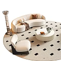 Curved White Sofa And Coffee Table Set With Brown Accent Chair Black White Diamond Rug