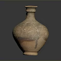 Ancient Clay Vase Sculpture with Hand Carved Textured Surface and Traditional Design