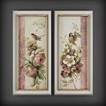 Classical Floral Oil Painting with Vase Pink Red White Roses and Gold Frame