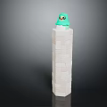 Small Green Creature Standing On Top Of Tall White Block Tower With Dark Background