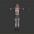Woman With Arms Outstretched In School Uniform White Top Gray Skirt And Pink Tie