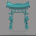 Modern Blue Hinged Door With Traditional Roof And Decorative Columns