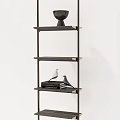 Modern Black Wooden Etagere With Layered Shelves Decorative Birds Books And Vase