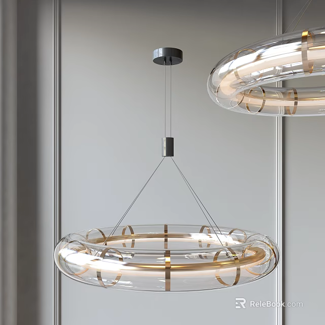Modern Chandelier With Transparent Glass Circular Design And Metal Frame Illuminated 3d model 