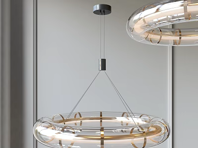 Modern Chandelier With Transparent Glass Circular Design And Metal Frame Illuminated 3d model