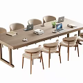 Modern Wooden Conference Table With Laptops Documents Coffee Machine Potted Plant And Chairs