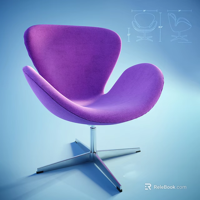 Purple Modern Accent Chair With Curved Shape And Chrome Star Metal Base 3d model 