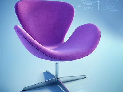 Purple Modern Accent Chair With Curved Shape And Chrome Star Metal Base 3d model