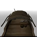 Traditional Long Wooden Boat With Canvas Canopy And Wooden Deck Planks Structure Design