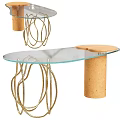 Stylish Console Table With Glass Top Golden Metal Frame And Cork Column