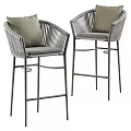 Modern Woven Bar Stools With Metal Frame Gray Cushion And Backrest Design