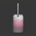 Refreshing Pink And White Gradient Beverage In Glass With Ice Cubes Straw And Black Pearls