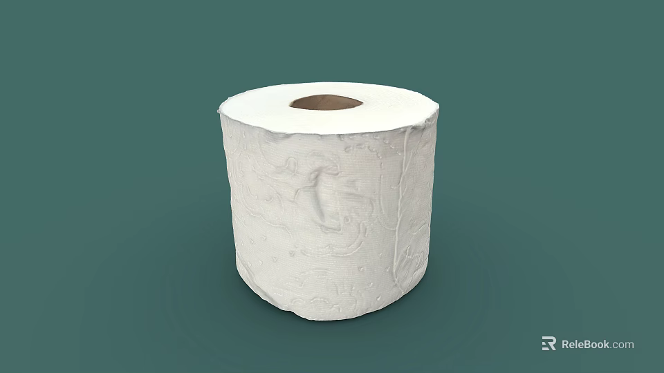 A Single Roll of White Patterned Toilet Paper on Green Background 3d model 
