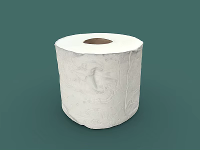 A Single Roll of White Patterned Toilet Paper on Green Background 3d model