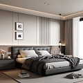 Modern Italian Bedroom Italian Light Luxury Bedroom Black and White Grey Bedroom High Grade Grey Bedroom Leather Double Bed Italian Double Bed Fabric Double Bed Master Bedroom Small Chandelier 3d model