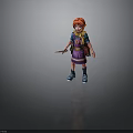 Woman With Red Hair In Purple Dress Blue Top Scarf And Holding Knife